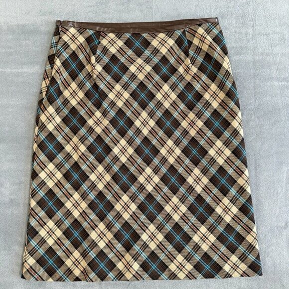 Academia Y2K Mixit Plaid Knee Length Skirt Sz 10 Brown - Picture 3 of 9